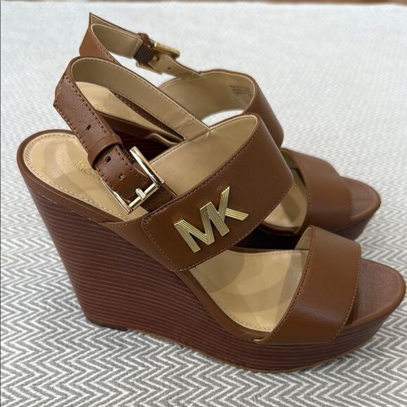 Michael Kors Brown Wedge Sandals Size 7 - Picture 1 of 5